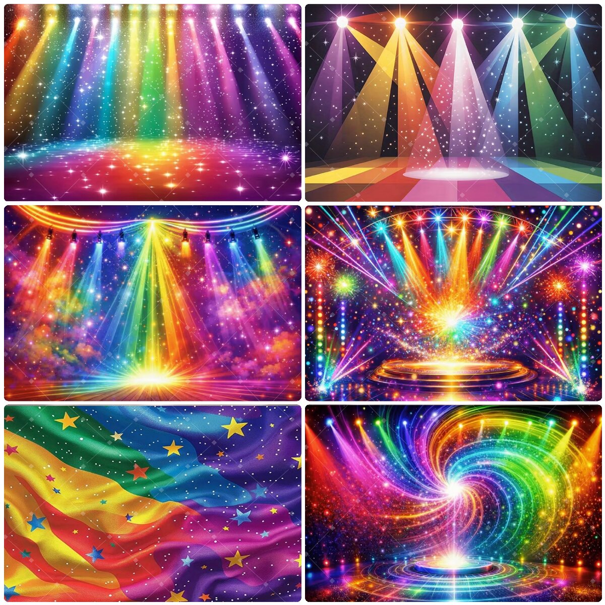 Photography Lighting And Backdrop - Bunter Regenbogen-Bühnenlicht-Hintergrund, Glitzer-Stern-Disco, Neon-Konzert, Geburtstagsparty, Fotografie-Banner,