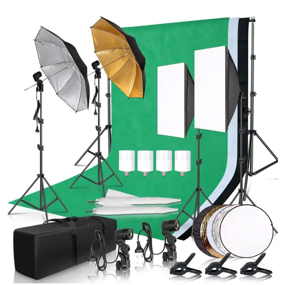 Photography Lighting And Backdrop - Fotografie-Fotostudio-Softbox-Beleuchtungsset mit 2,6x3M Hintergrundrahmen, 3 Stück