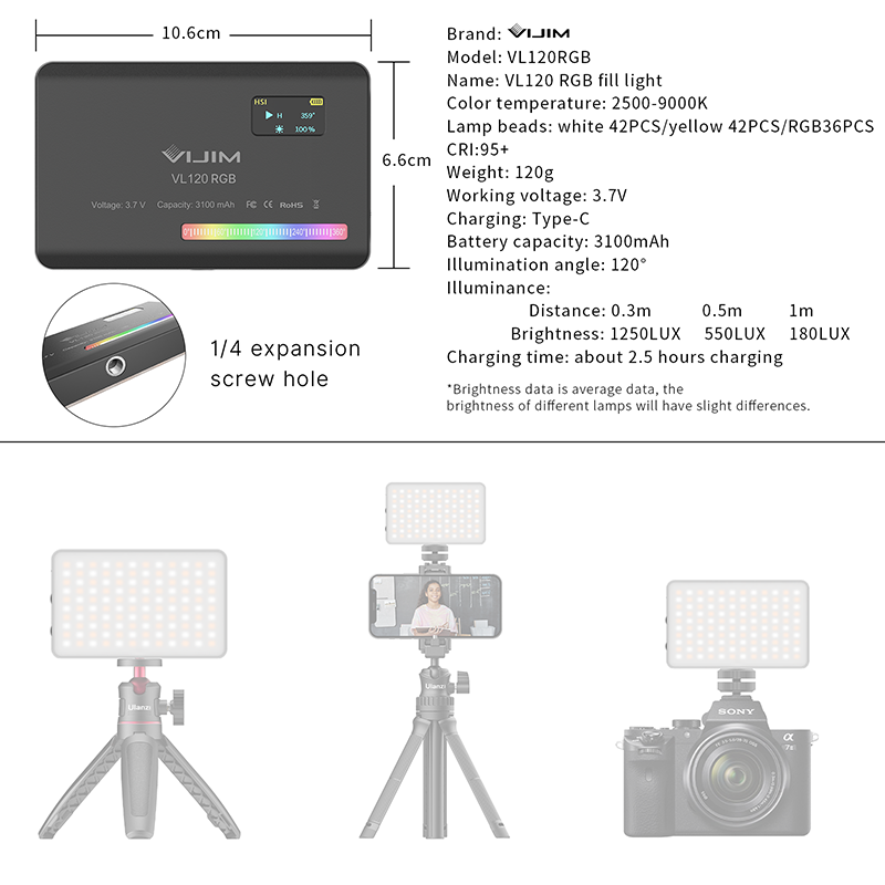 Ulanzi VL120 RGB Kamera Video  – Photography Lighting Wireless Bewertung und Preis